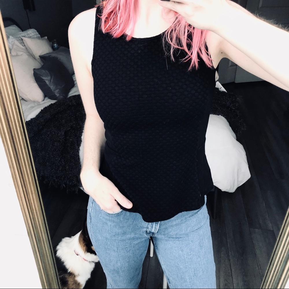 J. Crew Sleeveless Black Textured Peplum Top